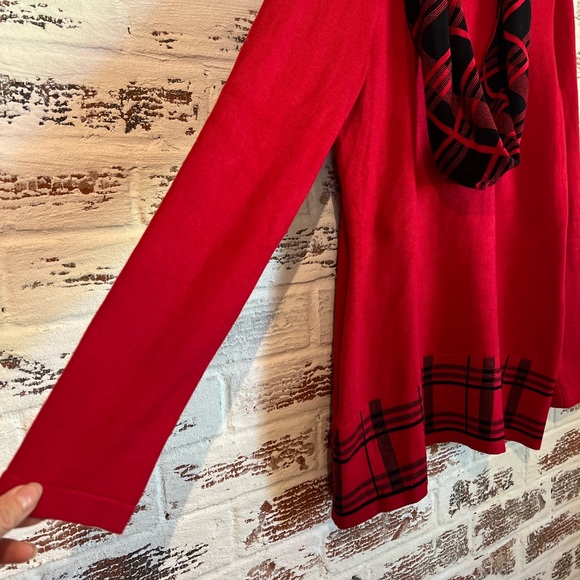 Kim Rogers Plaid Trimmed Sweater & Scarf Set Red Knit Long Sleeve Christmas Sz L - Picture 3 of 10